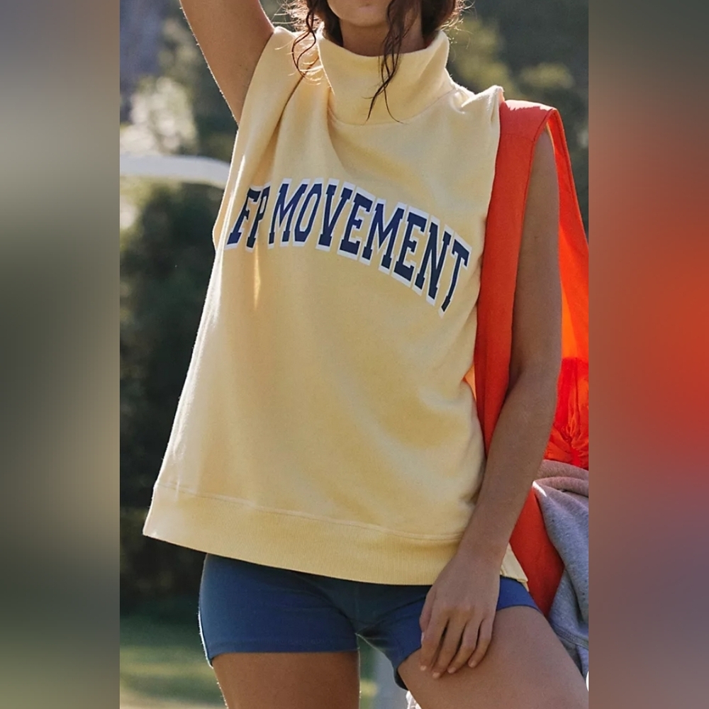 Free People victory set  Yellow Sleeveless Sweatshirt/blue shorts set